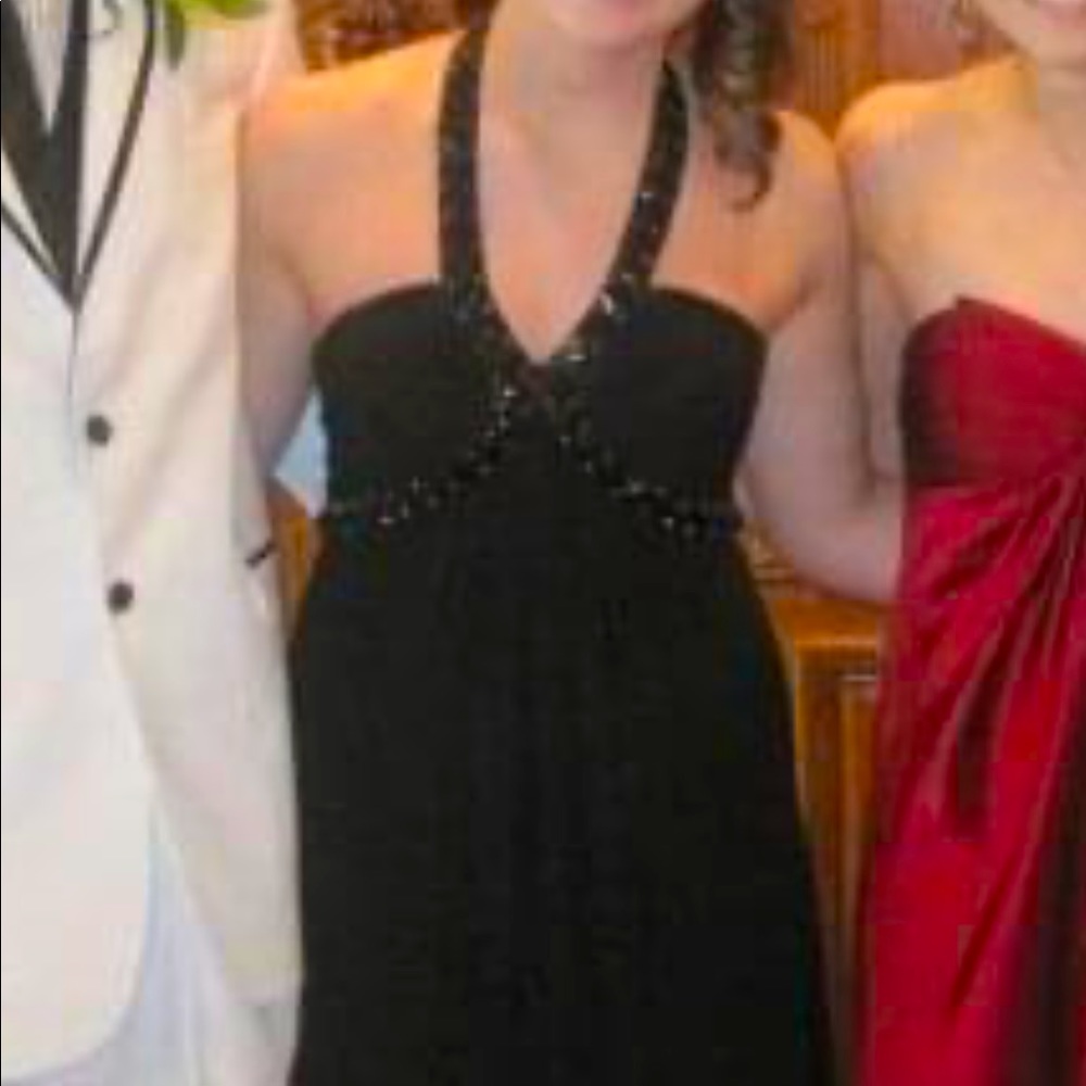 Black maxi halter dress with rhinestones